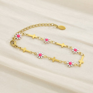 Flower & Cross Stainless Steel Bracelet
