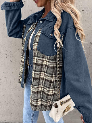 Plaid Button Up Dropped Shoulder Jacket