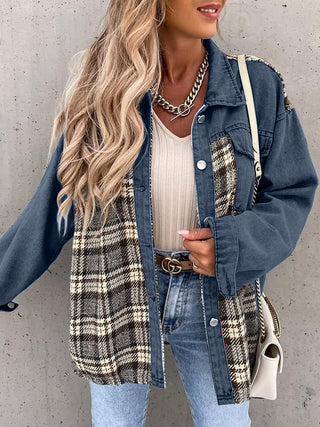 Plaid Button Up Dropped Shoulder Jacket