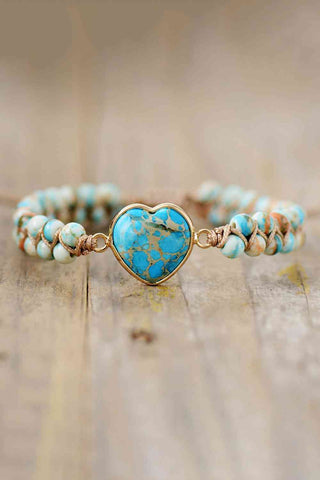 Handmade Heart Shape Natural Stone Bracelet - 3 Colors Available