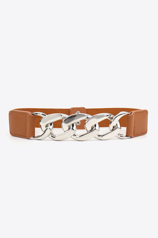 Belt - Stretch Elastic  - Chain Detail - Silver or Gold in Black or Tan