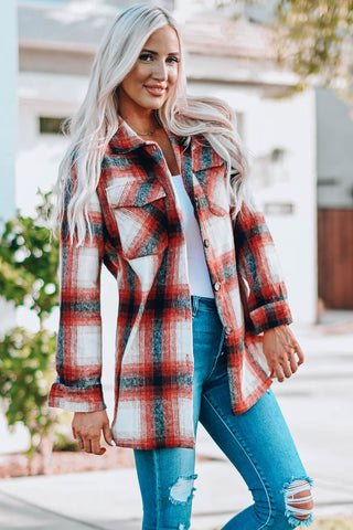 Double Take Brand - Plaid - Button Up - Shirt Jacket with Pockets