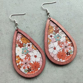 Floral Wood Teardrop Earrings