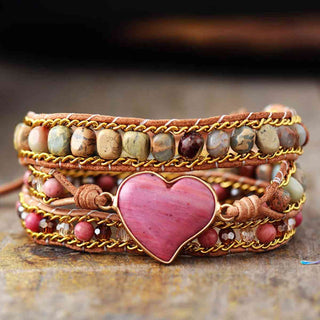 Pink Heart Crystal Bead wrapped Bracelet