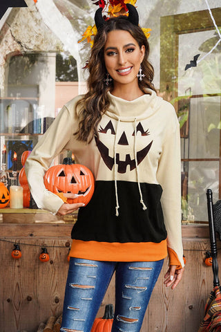 Jack-O'-Lantern Graphic Sweatshirt Long Sleeve Hoodie with Thumb Holes - 2 Colors Available