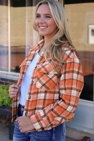 Fall Plaid Collared Neck Button Down Jacket