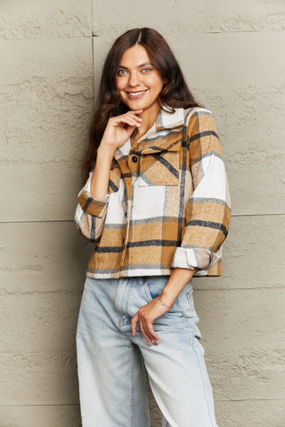 Double Take Brand - Plaid - Collared Jacket with Breast Pockets