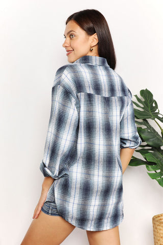 Double Take Brand - Dropped Shoulder - Plaid Shirt