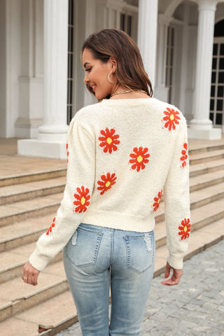 Flower Patterned Pullover Sweater - 4 Colors Available